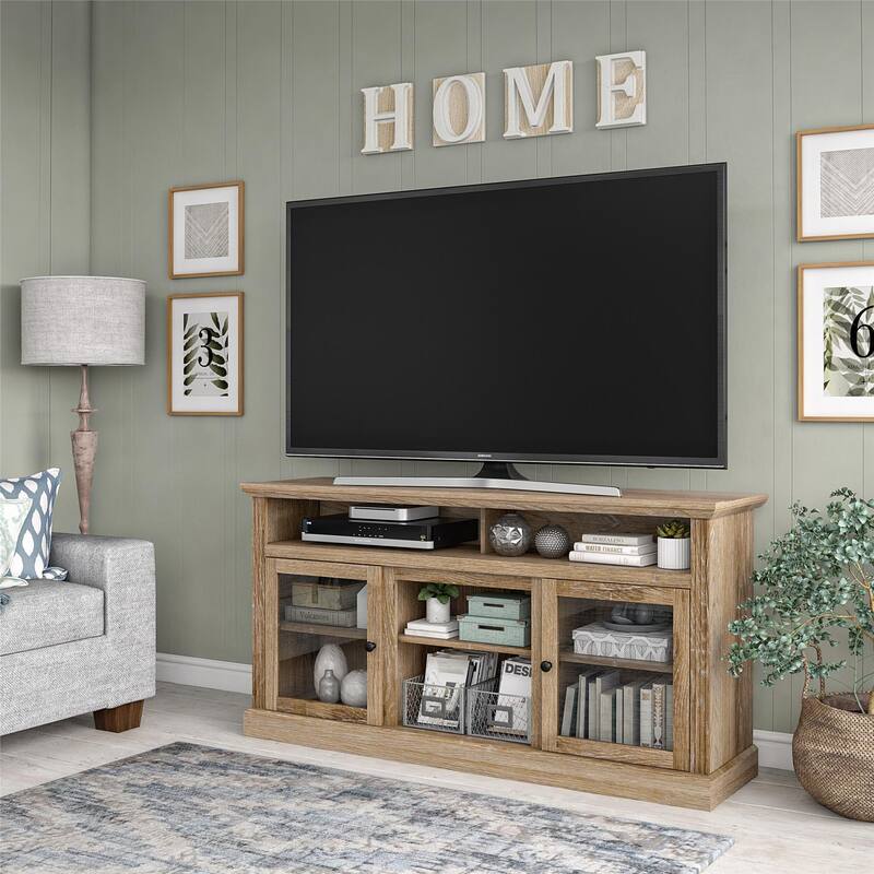 Rossetta 2-Side Cabinets TV Stand with Open Shelf and Center Shelves, up to 65"