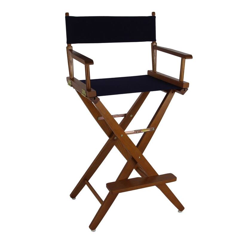 American Trails Extra-Wide 30-inch Premium American Oak Bar-Height Directors Chair - mission oak frame/ navy canvas