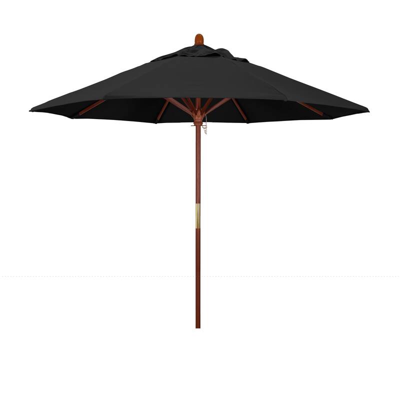 California Umbrella 9' Round Marenti Wood Frame Patio Umbrella with Pacifica Fabric, Base Not Included - Black