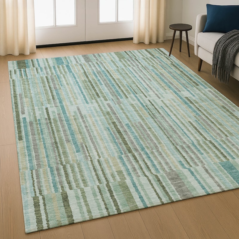 Premium Washable Super Soft Stripe Stack Mayfield Rug - Aloe - 5' x 7'6"