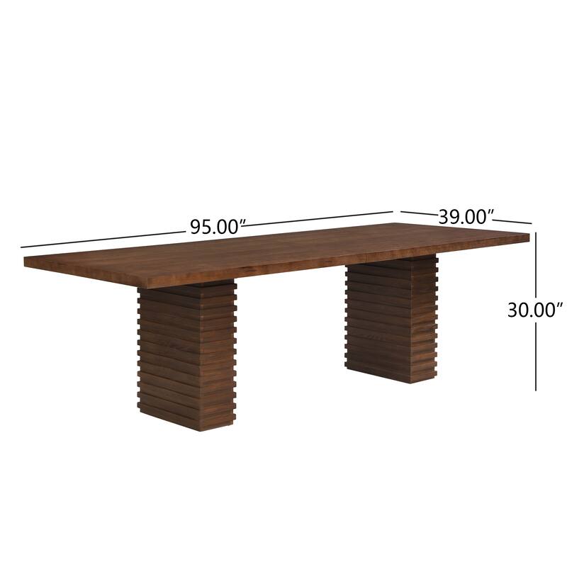 Roomfitters 95" Rectangular Dining Table with Solid Wood Top & Sculpted Pedestal Bases, Modern Dining Room Table