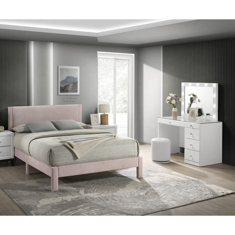 Modern Plush Upholstered Platform Bed for Youth, Comfortable and Stylish - Pink