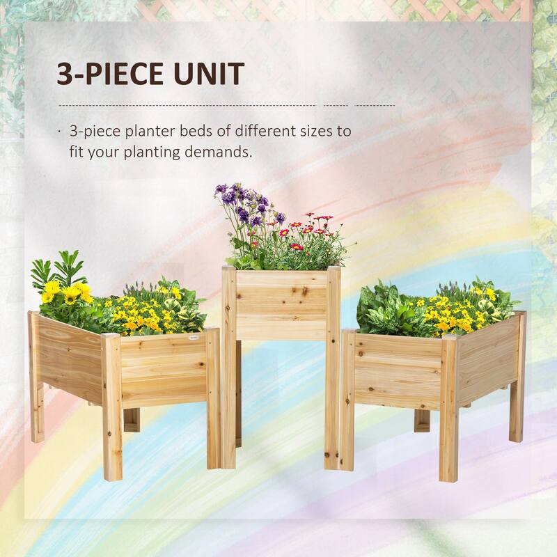 Outsunny Raised Garden Bed Set of 3, Elevated Wood Planter Box with Legs and Bed Liner for Backyard and Patio to Grow Vegetables