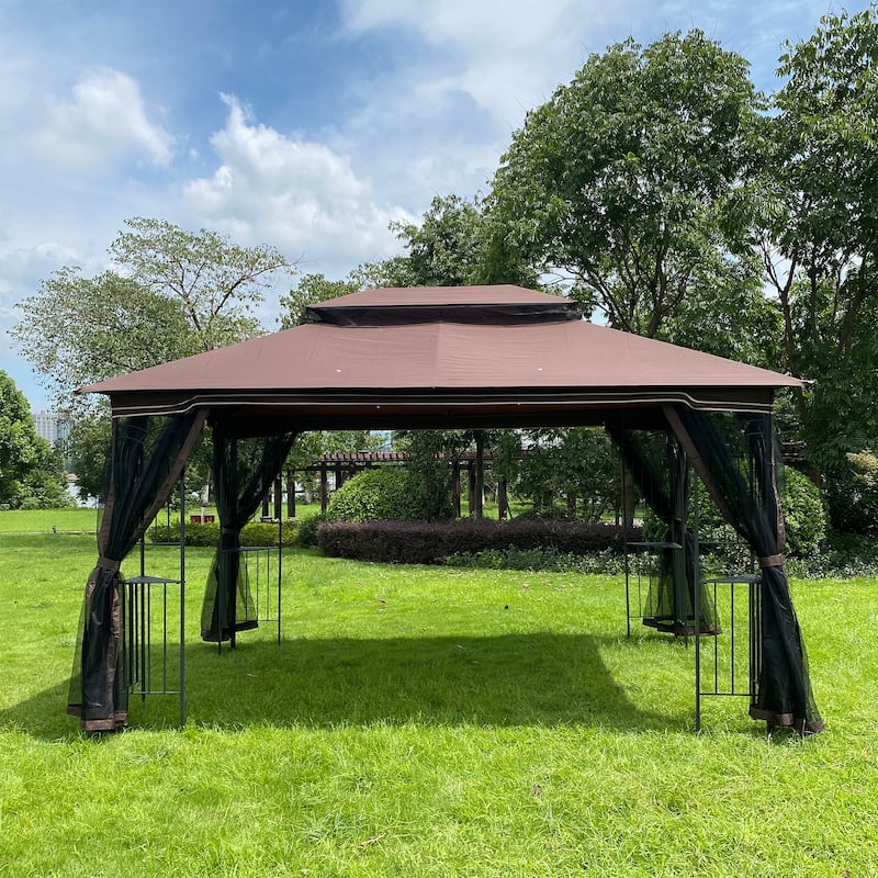 13 x10 Outdoor Gazebo Canopy Tent With Ventilated Double Roof And Mosquito net for Lawn(Detachable Mesh Screen On All Sides)
