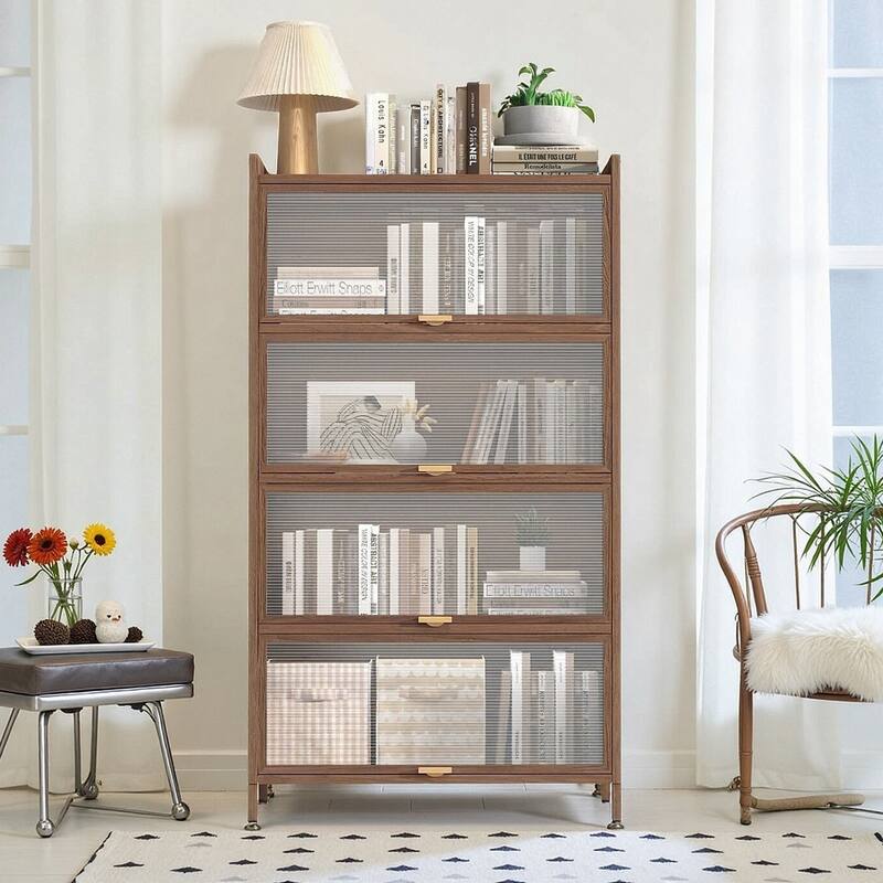 Rossetta 57'' Tall 4-Tier Structure Space-Saving Design Metal Cabinet with Ample Storage Space - Walnut