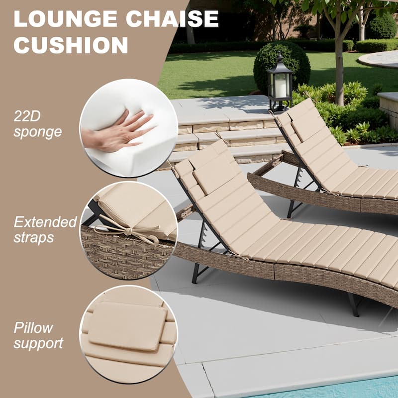Outdoor Patio Chaise Lounge Cushions Pad with Straps