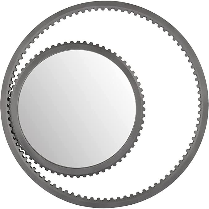 MacLuu Multi Gear Edge Wood Frame Round Wall Mirror - Gunmetal - 31.5" x 31.5"