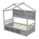 preview thumbnail 57 of 116, Bedroom House Bed with Roof Frame Bedside-shelves and Under Bed Storage Unit