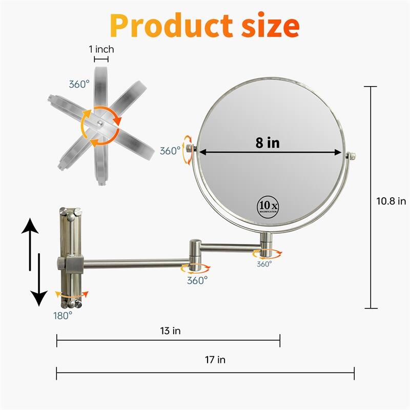 Height Adjustable 8 Inch 1x/10x Magnifying Double Sided Vanity Mirror