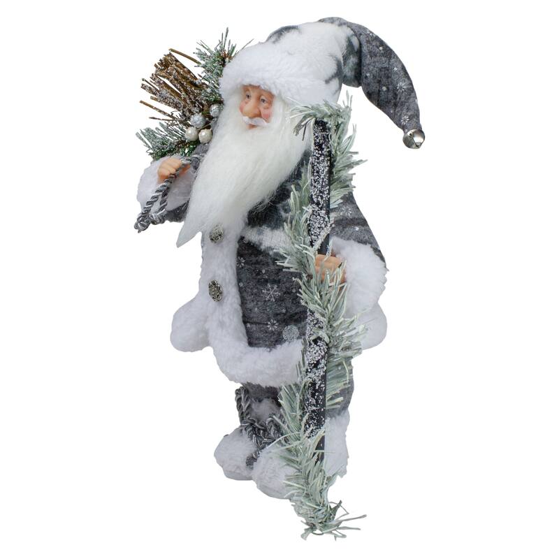 12" Country Patchwork Gray and White Santa Claus Christmas Figure