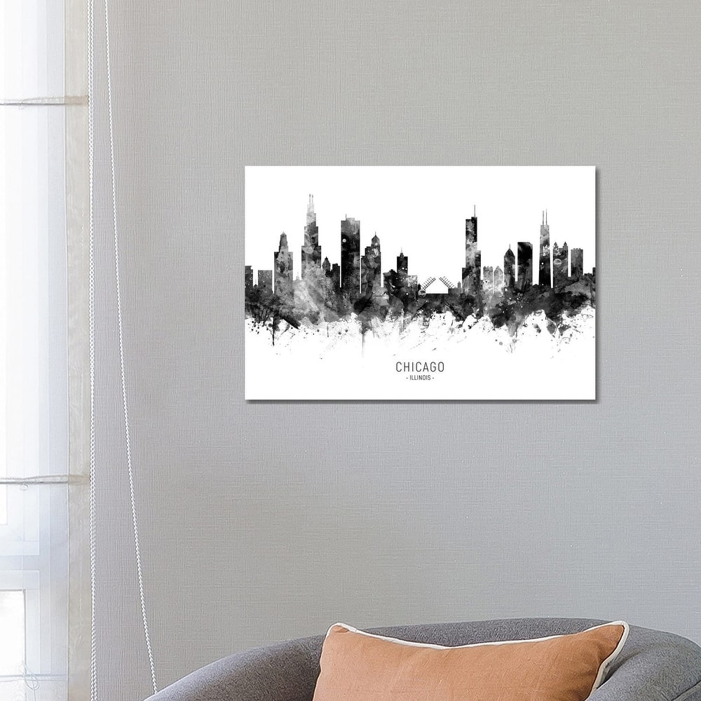 iCanvas "Chicago Illinois Skyline Black And White" by Michael Tompsett Canvas Print
