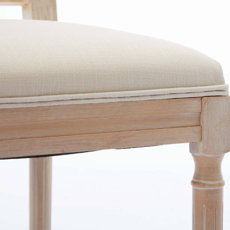 Linen Fabric Upholstered Wooden Dining Chairs,Set of 2