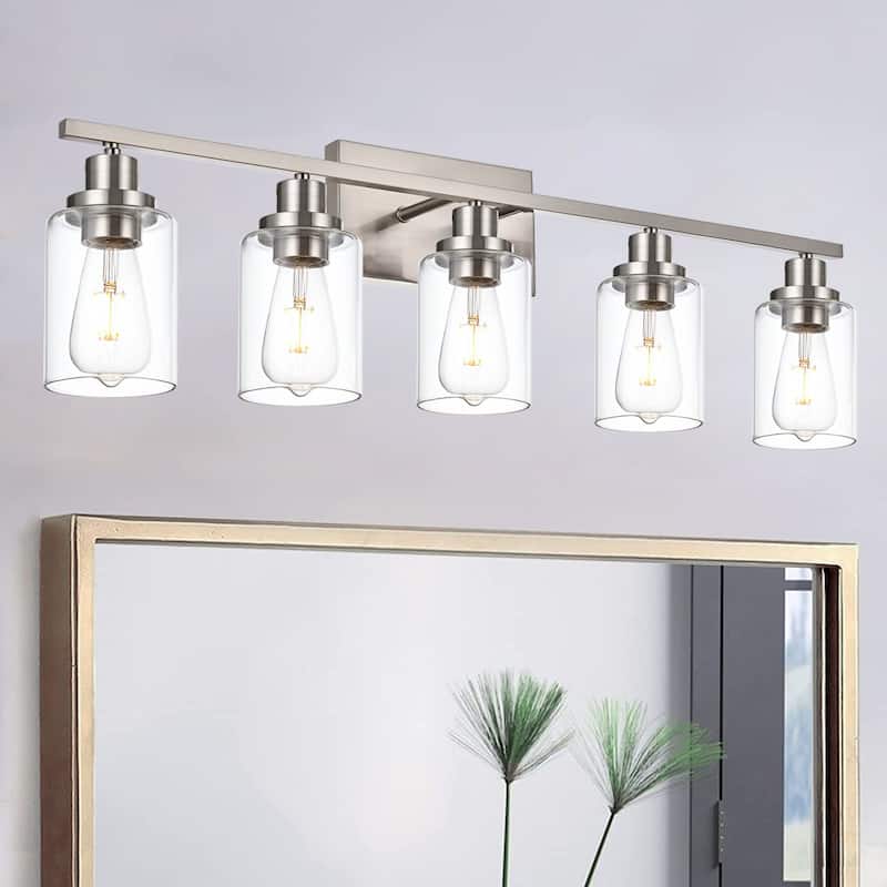 Wall Light Brushed Nickel Bathroom Vanity Lights, E26 Modern Bathroom Light Fixtures with Clear Glass Shade, Wall Lights