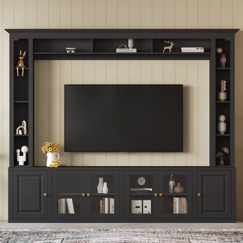 4 in 1 Entertainment Wall Unit Set with Bookshelves, TV Stand with Adjustable Shelves, Large Console Table for TVs Up to 80"