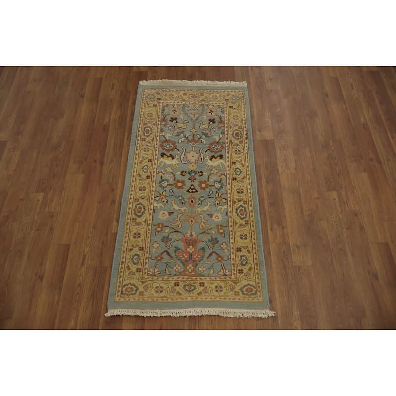 Hand Knotted Oriental 100% Wool Carpet Traditional Floral Navy Blue & Blues Ziegler Area Rug - 4' 0'' X 2' 0''