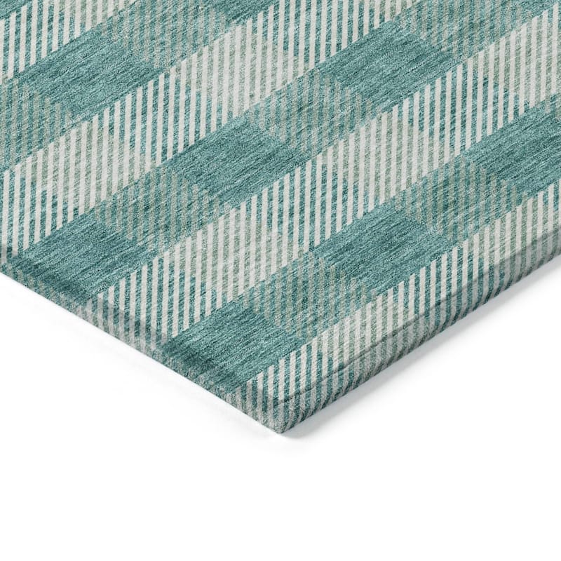 Machine Washable Indoor/ Outdoor Chantille Plaid Stripe Rug