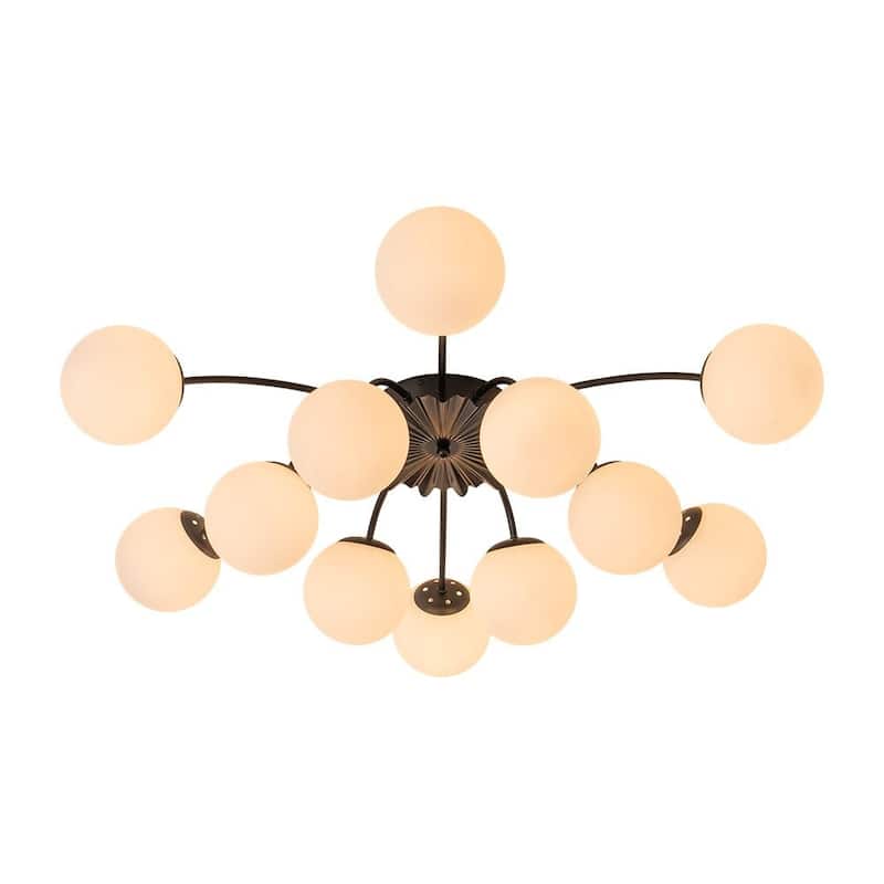 Mid-Century 12-Light Milky Glass Globe Sputnik Ceiling Light - 39in