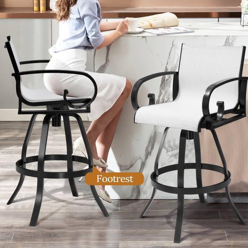 Outdoor Indoor Aluminum Patio Swivel Bar Stools Dining Chairs Sunbrella Textilene Fabric