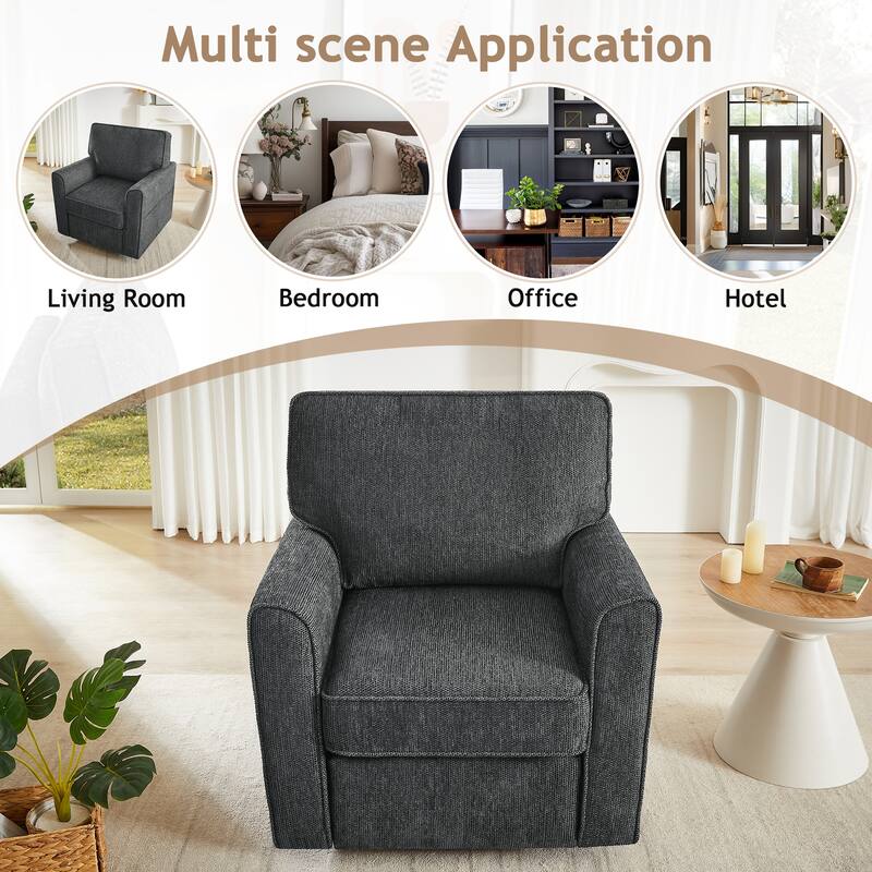 Round Lounge Chair Armchair Swivel Sofa Chair with Side Storage Pockets, Swivel Chair Accent Barrel Chair
