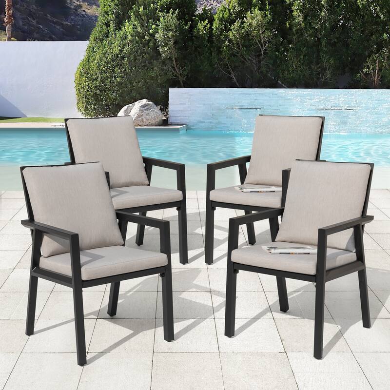Outdoor 4-Piece Aluminum Dining Chairs with Gray Cushions