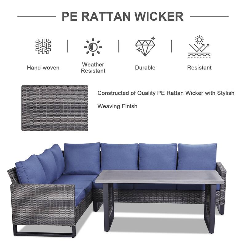 Outdoor Sectional Sofa High Back Sofa and Dining Table with Cushion