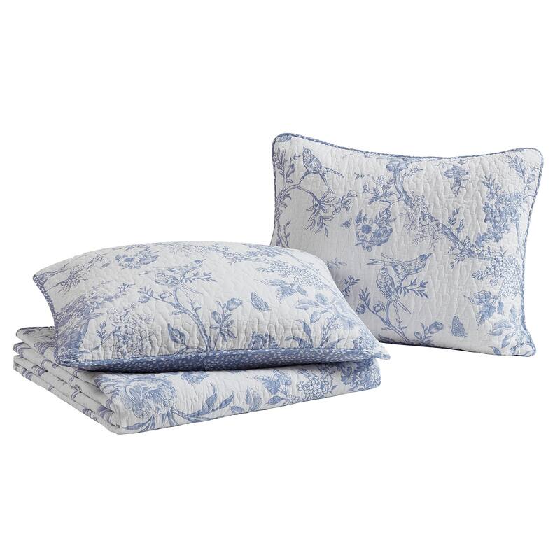 CEDAR COURT Chantilly Toile Floral All-Season Reversible Cotton Quilt Set