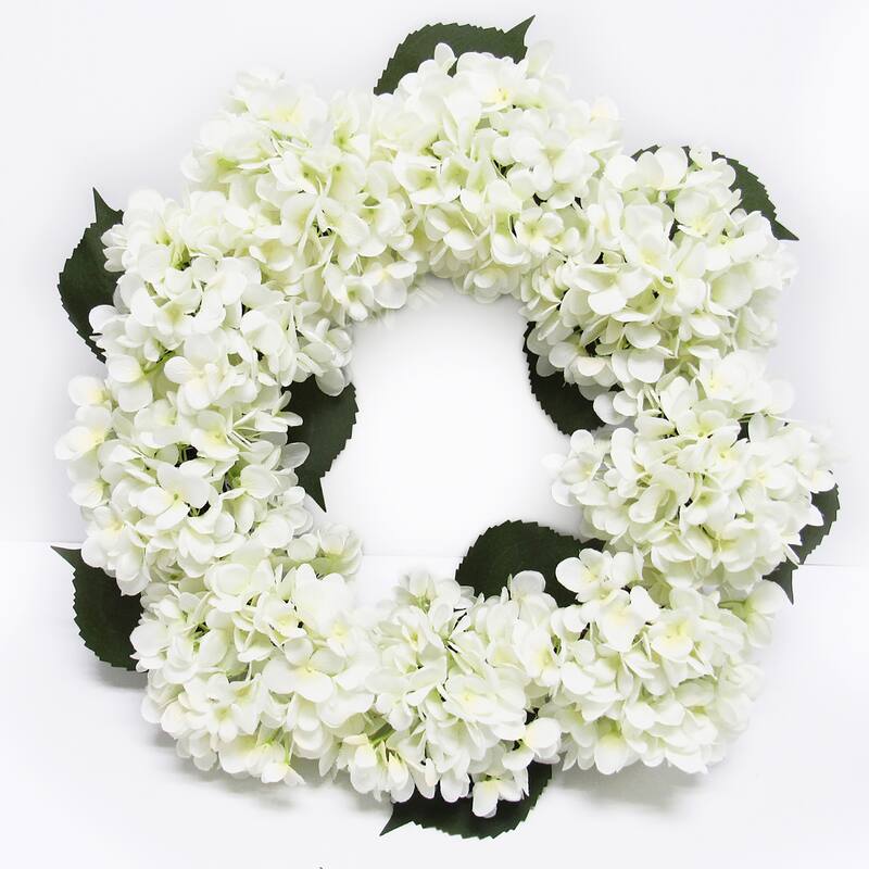 Artificial Hydrangea Flower Wreath 20in - 20" L x 20" W x 5.5" DP - Cream White