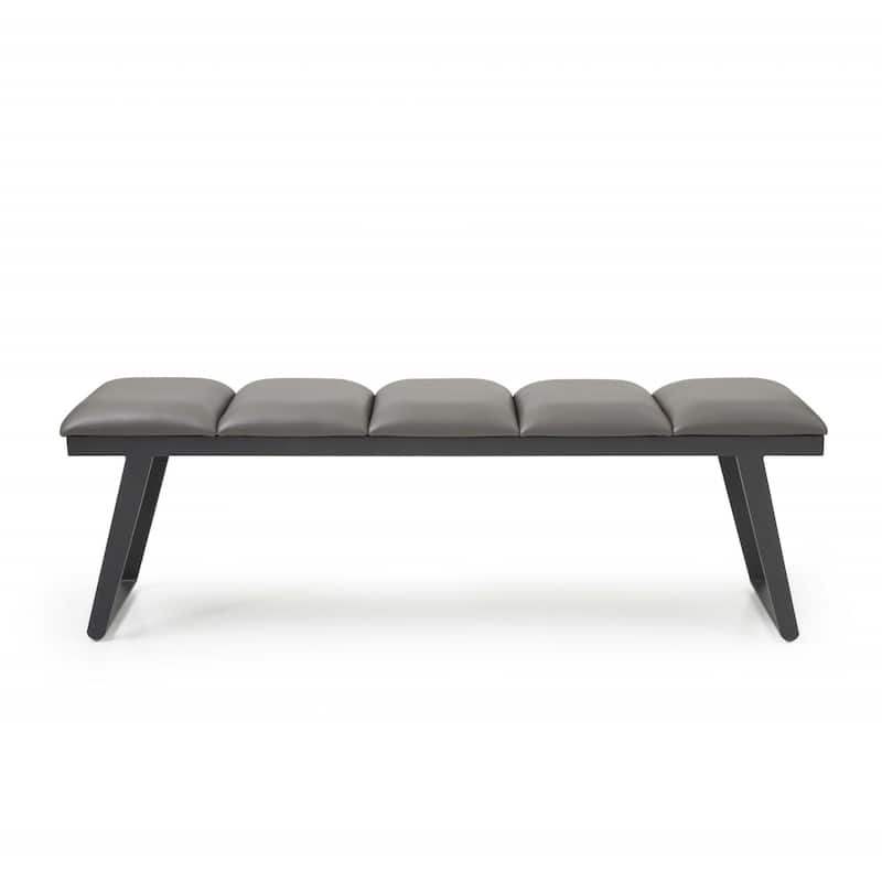 HomeRoots 57" Gray Upholstered Faux Leather Bench - 57 x 18 x 16