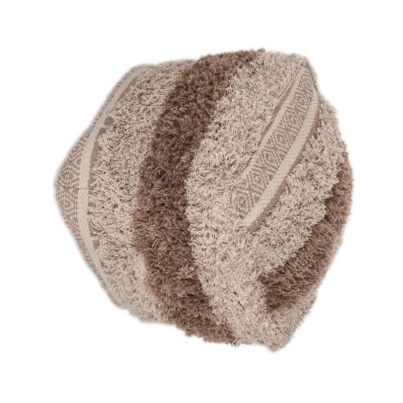 Striped Pouf Ottoman - 18" - Beige and Brown
