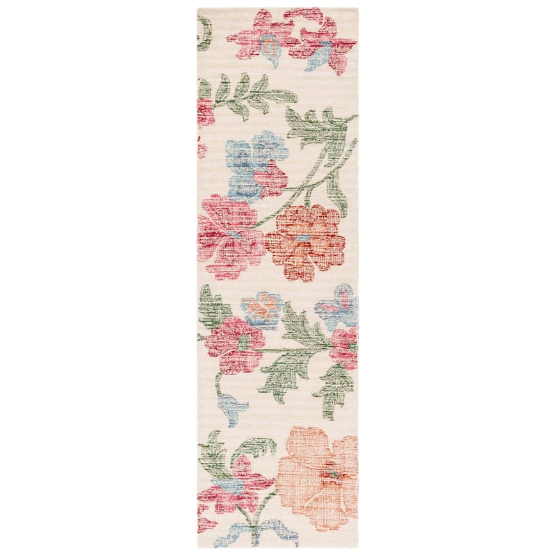 SAFAVIEH Handmade Jardin Liadain Floral Wool Rug - 2'3" x 8' Runner - Ivory/Red