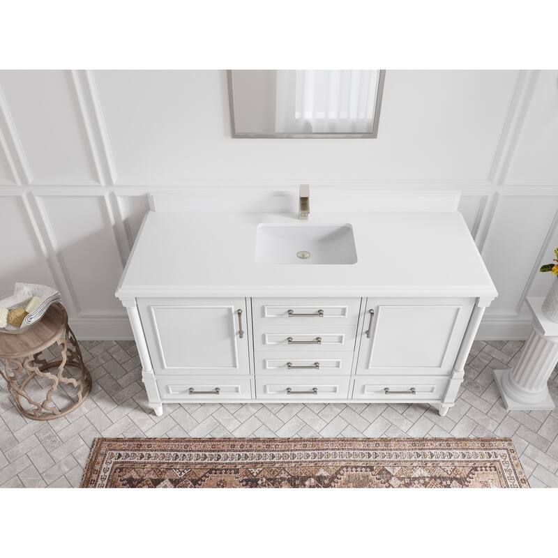 Willow Collections 60 in. W x 22 in. D Aberdeen Single Bowl Sink Bathroom Vanity with Countertop - 1.5" White Quartz - White