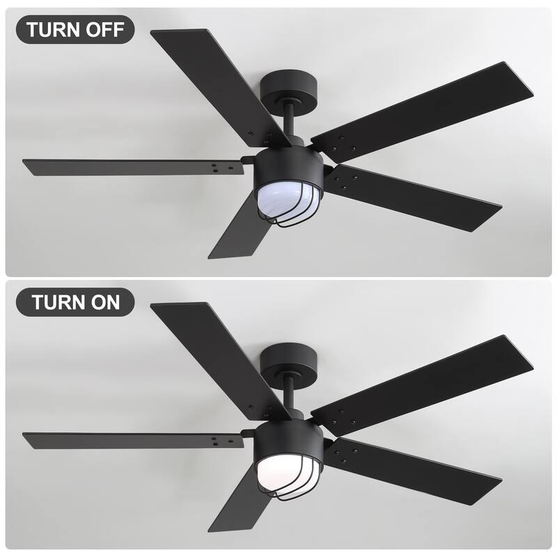 52" Reversible 5-Blade Modern LED Ceiling Fan with Light and Remote