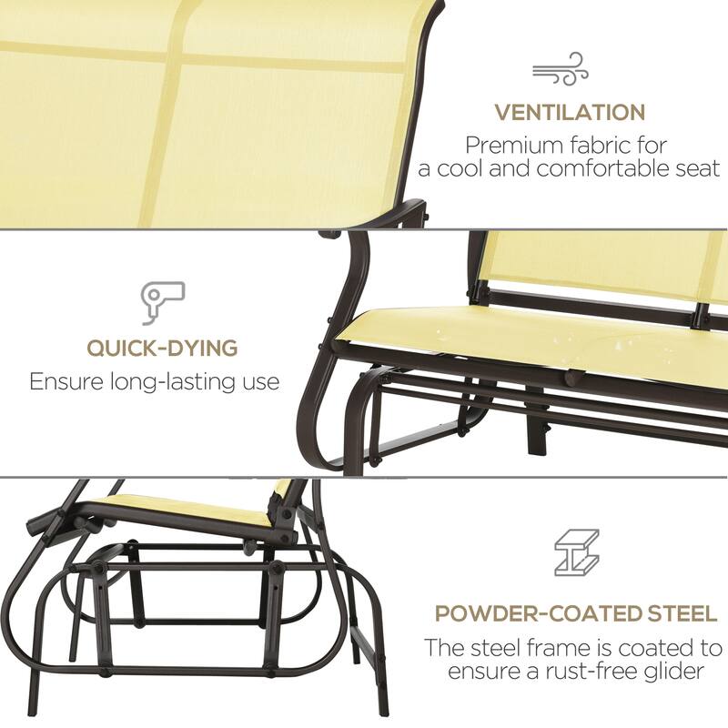 Outsunny 2-Person Outdoor Glider Bench with Powder Coated Steel Frame，2 Seats Porch Rocking Glider for Backyard, Lawn, Garden