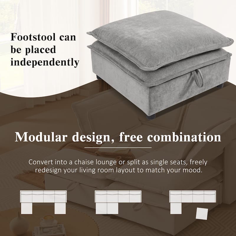 U-Shaped Modular Storage Sectional Sofa, Double-Layer Cushion Couch Bed