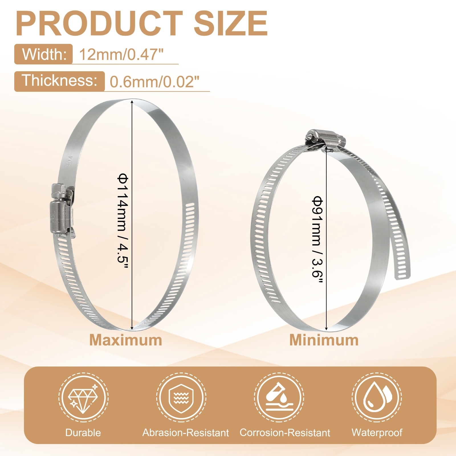 Hose Clamps, Stainless Steel Adjustable Worm Gear Hose Clamp for Plumbing Automotive Hose Fuel Line Pipe Clamps - Silver