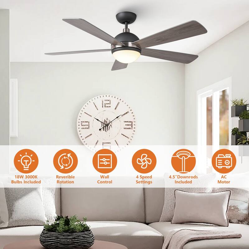 52" Graphite Wooden Modern Ceiling Fan with Light and Remote - Timber Gray