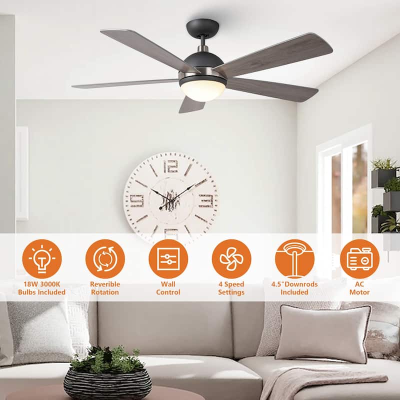 52-inch Graphite Wooden Modern Ceiling Fan with Light and Remote - Timber Gray