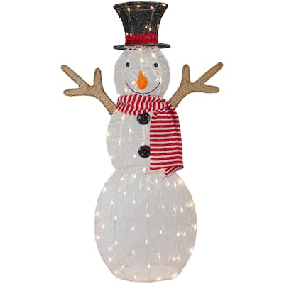 48" LED Lighted Snowman with Top Hat and Red Scarf Outdoor Christmas Decoration