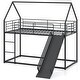 preview thumbnail 1 of 4, House-Shaped Metal Bunk Bed Frame with Safety Guardrail & Roof Black