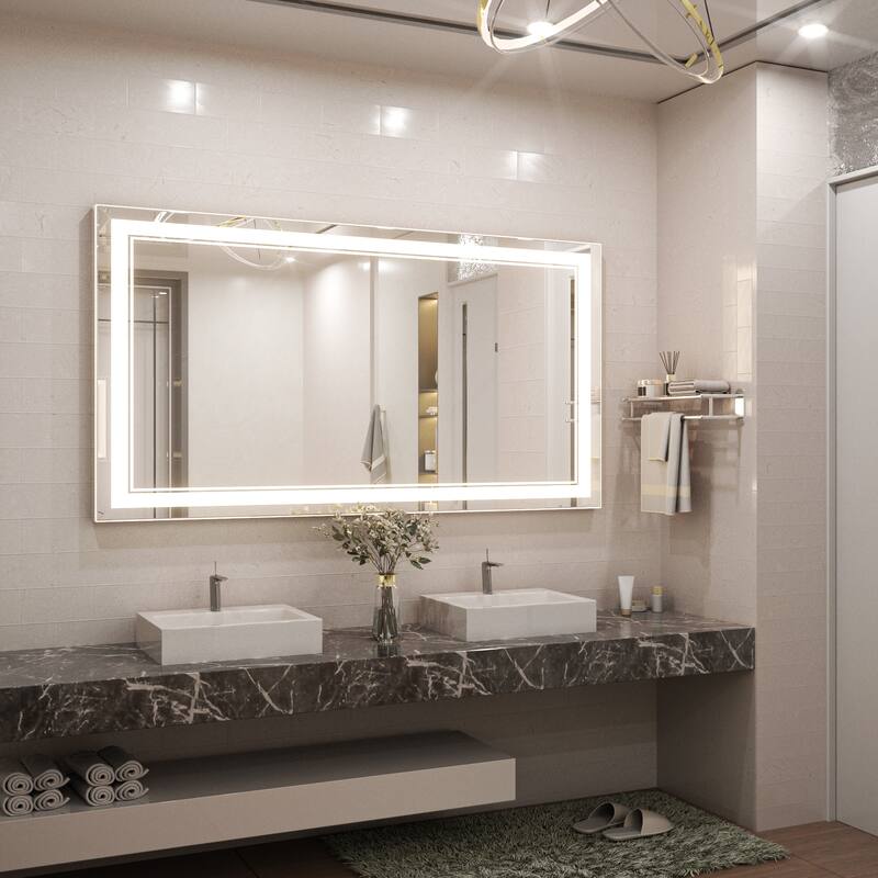 Keonjinn LED Front Light Bathroom Vanity Wall Mirror, 3 Color Temperatures, Anti-fog