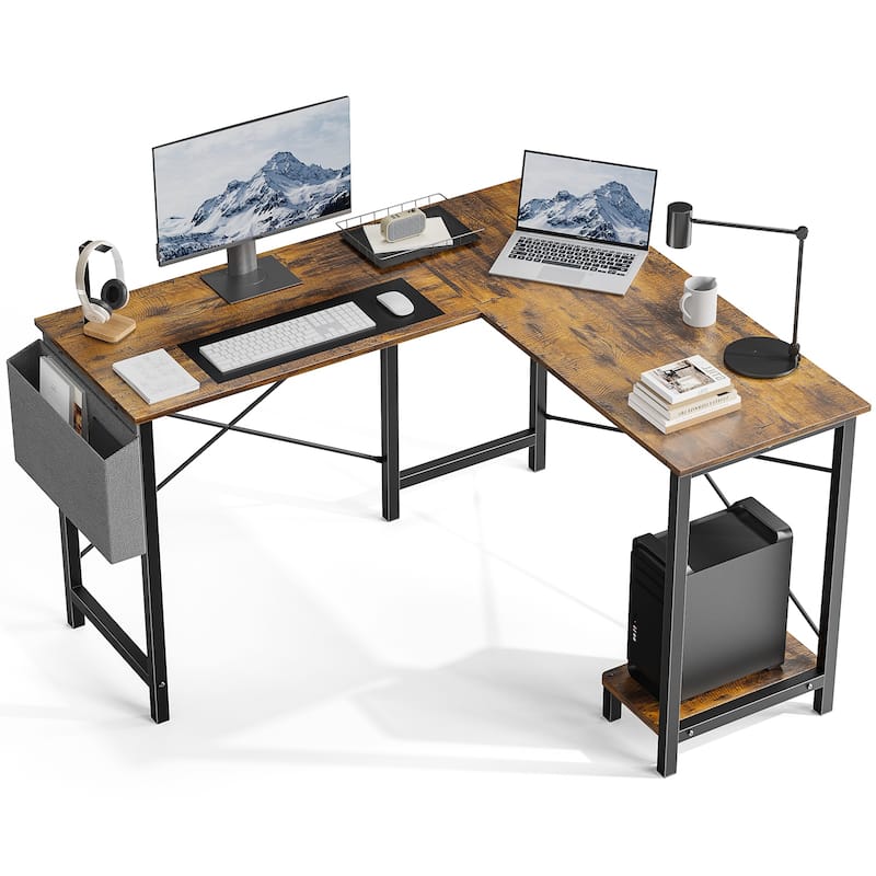 49-inch L-Shaped Computer Office Desk with Storage - Rust