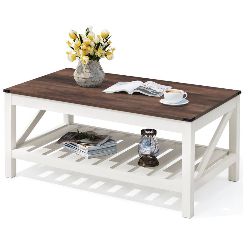 Pellebant 2-Tier Coffee Table Center Table Tea Table with Storage Shelf