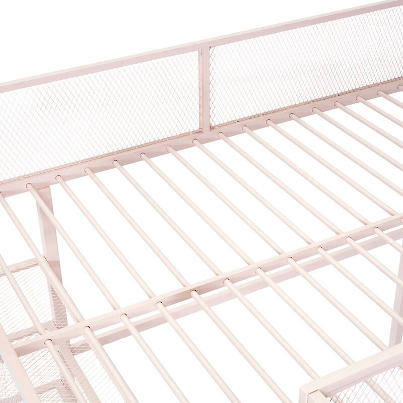Metal Loft Bed with 4-Tier Shelves and Storage