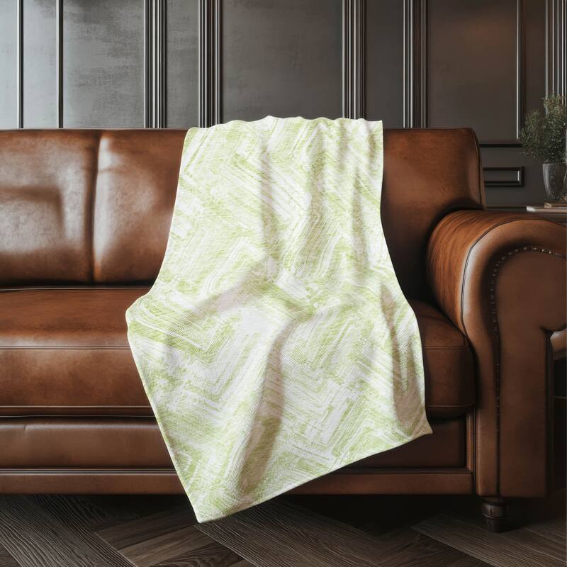Premium Machine Washable Modern Chevron Sherpa Throw Blanket - Green - 4'2" x 5'10"