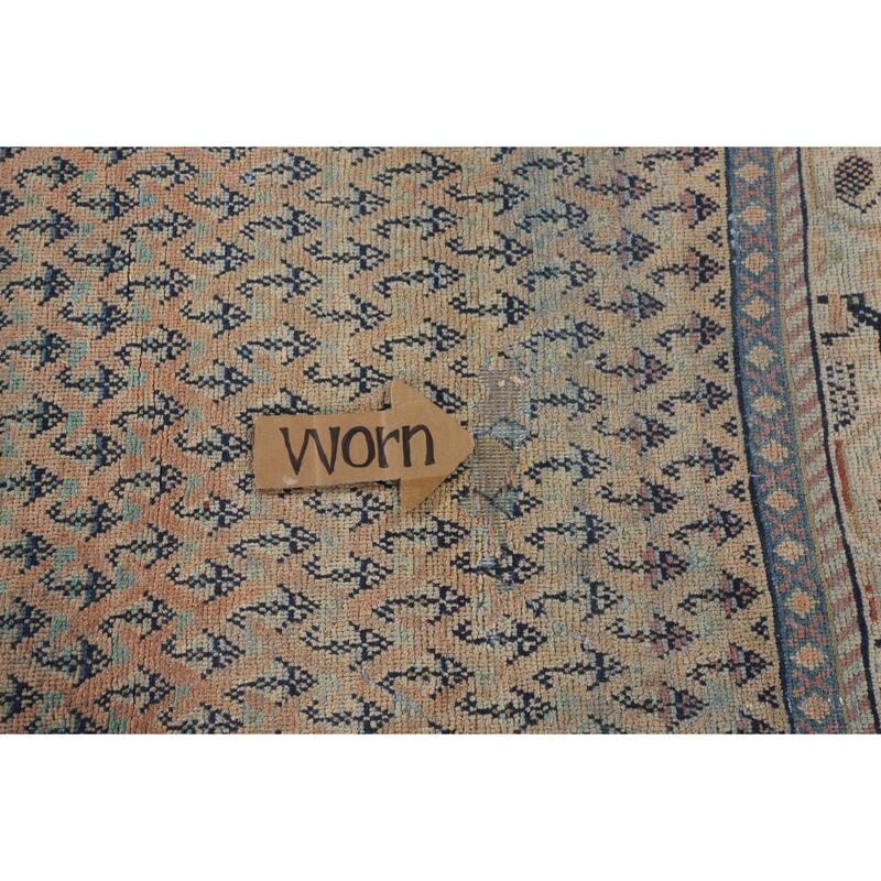 Geometric Botemir Persian Vintage Runner Rug Handmade Wool Carpet - 3'5" x 10'2"