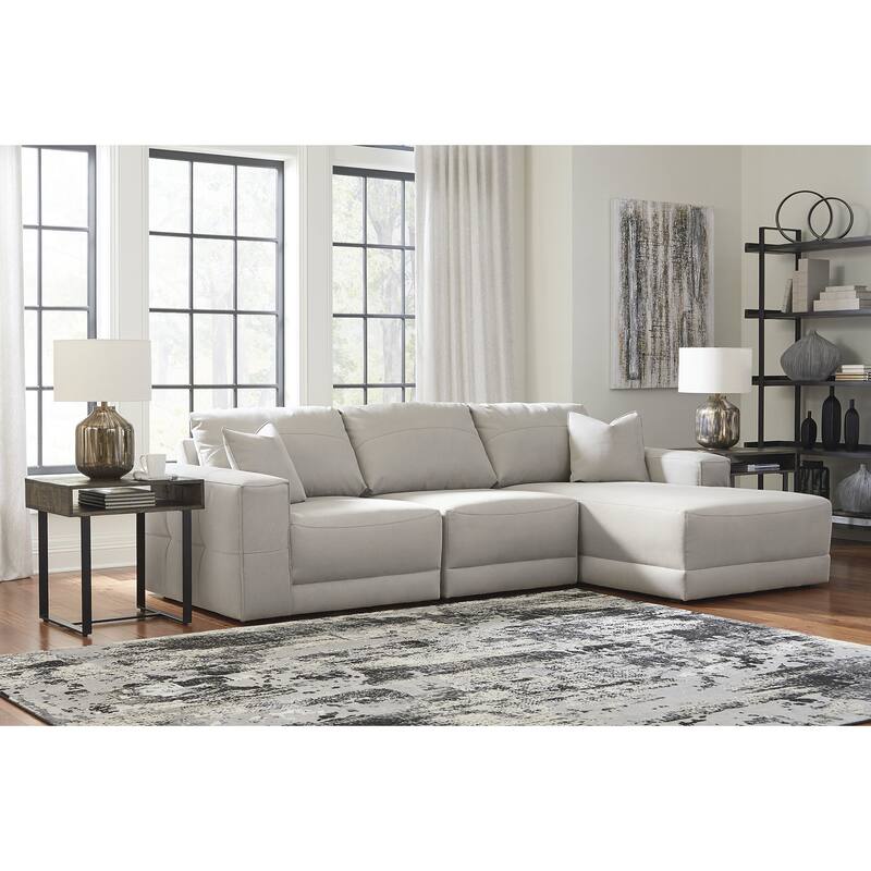 Signature Design by Ashley Next-Gen Gaucho Light Gray 3-Piece Sectional Sofa with Chaise - 113" W x 68" D x 36" H