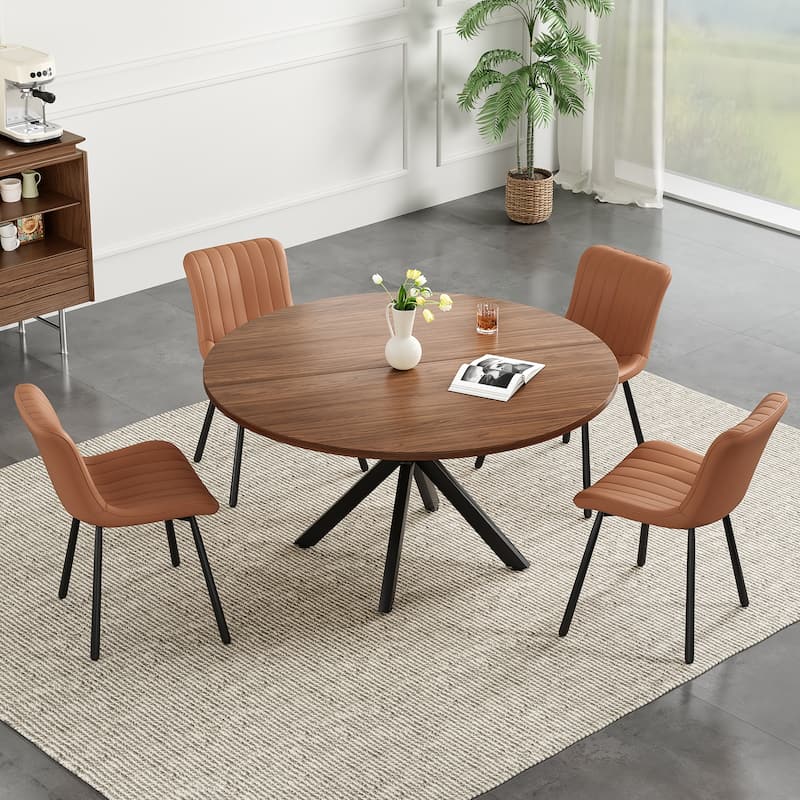 Round Dining Table Meeting Table Office Table, Wood Kitchen Table with X-Shaped Pedestal Base, Easy Assembly