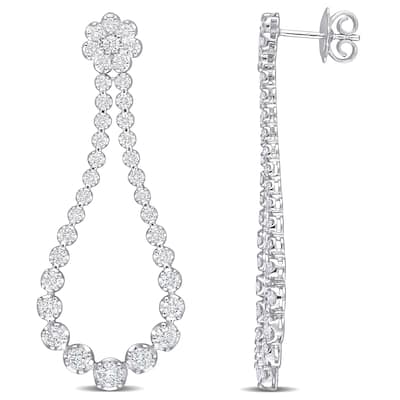 Miadora 14k White Gold 2 3/4ct TDW Diamond Graduated Teardrop Floral Hoop Dangle Earrings