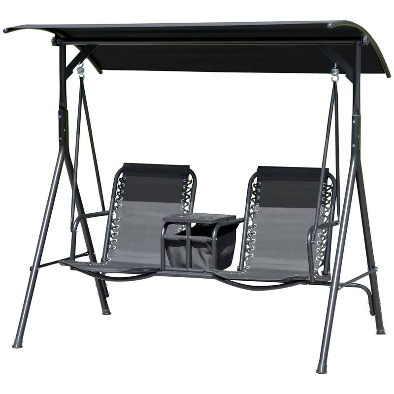 Steel 2-Seat Patio Swing with Storage & Cup Holders