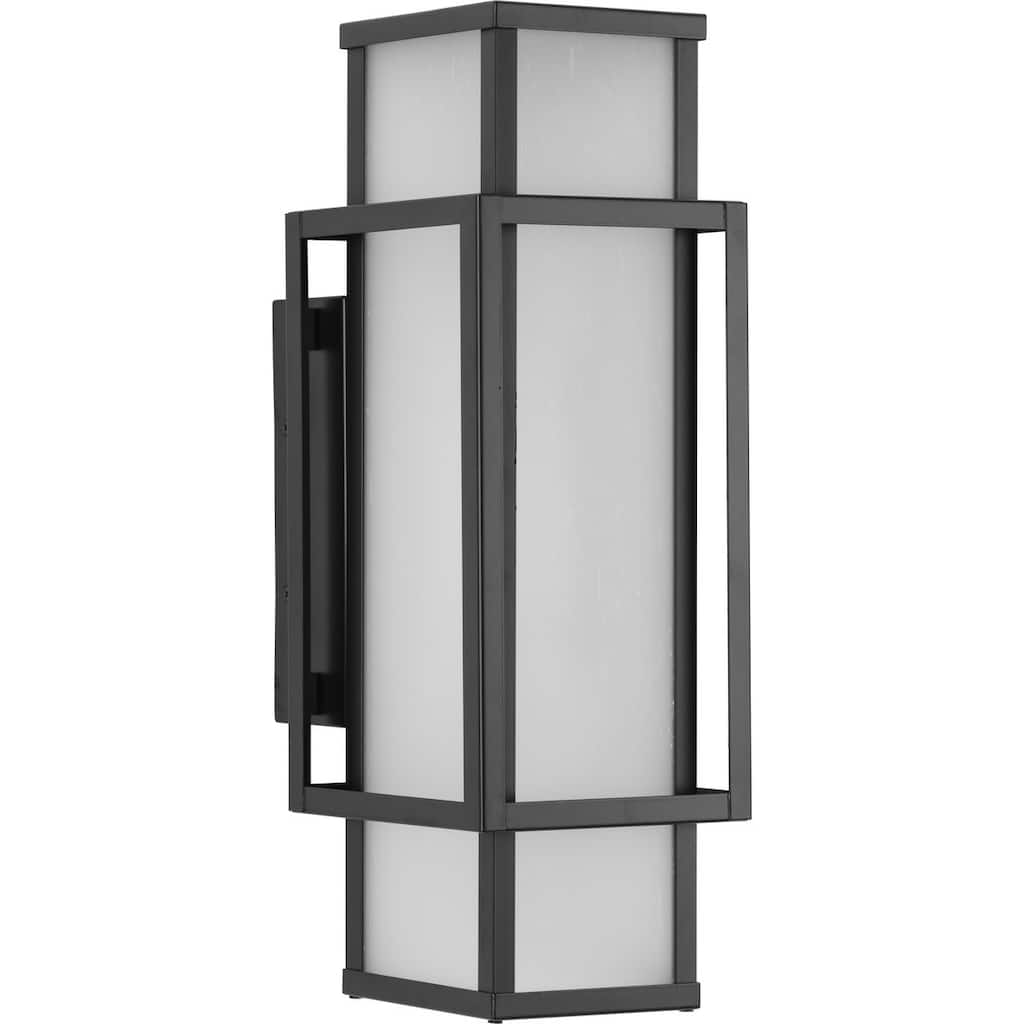 Unison Collection Two-Light Matte Black Etched Seeded Glass Contemporary Wall Lantern - 6 in x 7.62 in x 18 in